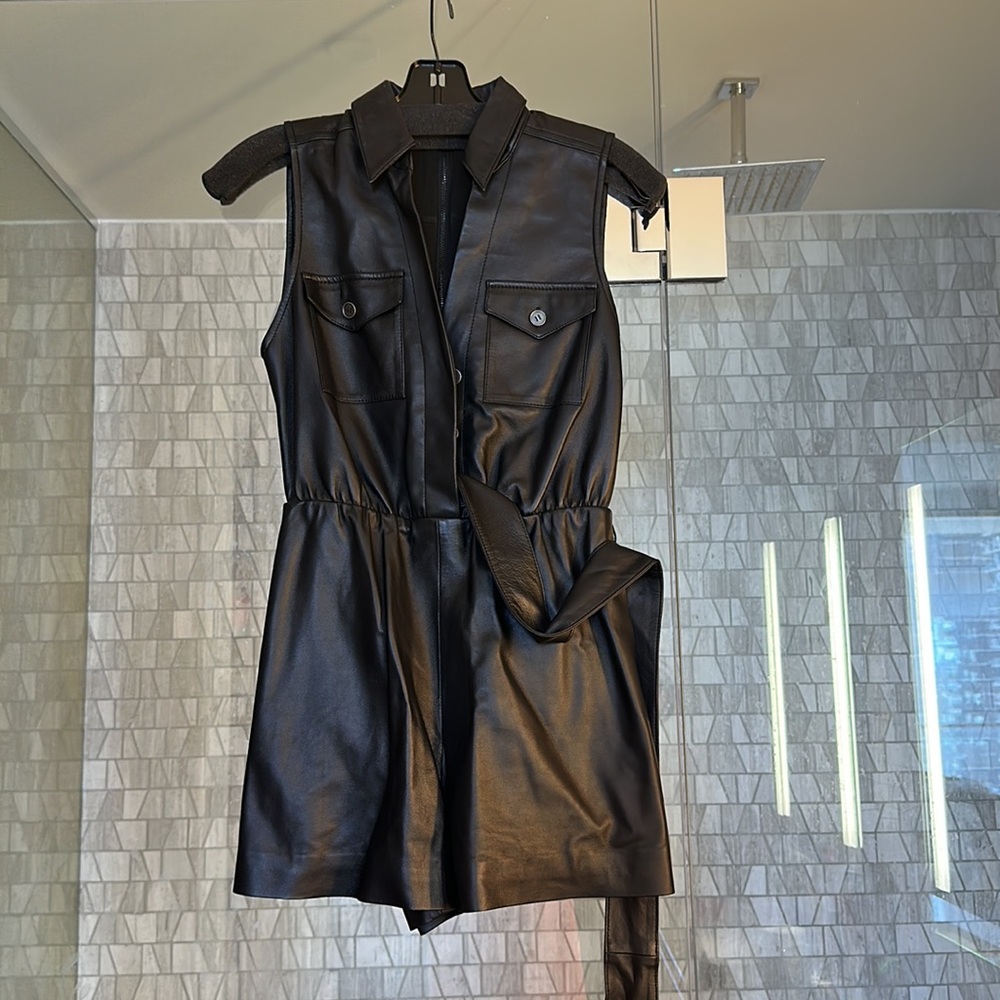 Alice and Olivia Dallas leather short romper